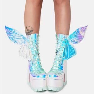 Dolls Kill Butterfly Holographic Platform Heeled Boots 🌸